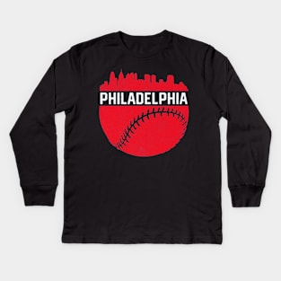 Downtown Philadelphia PA Skyline Baseball Kids Long Sleeve T-Shirt